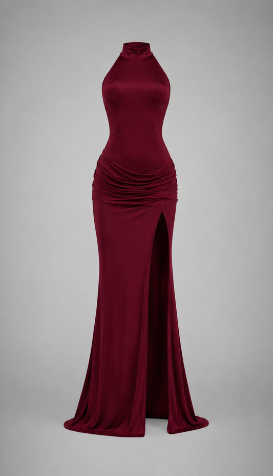 Burgundy Draped Maxi Dress